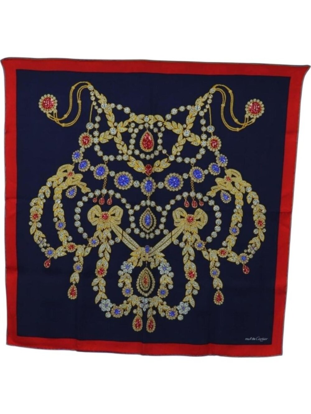 CARTIER Scarf Silk Red Navy